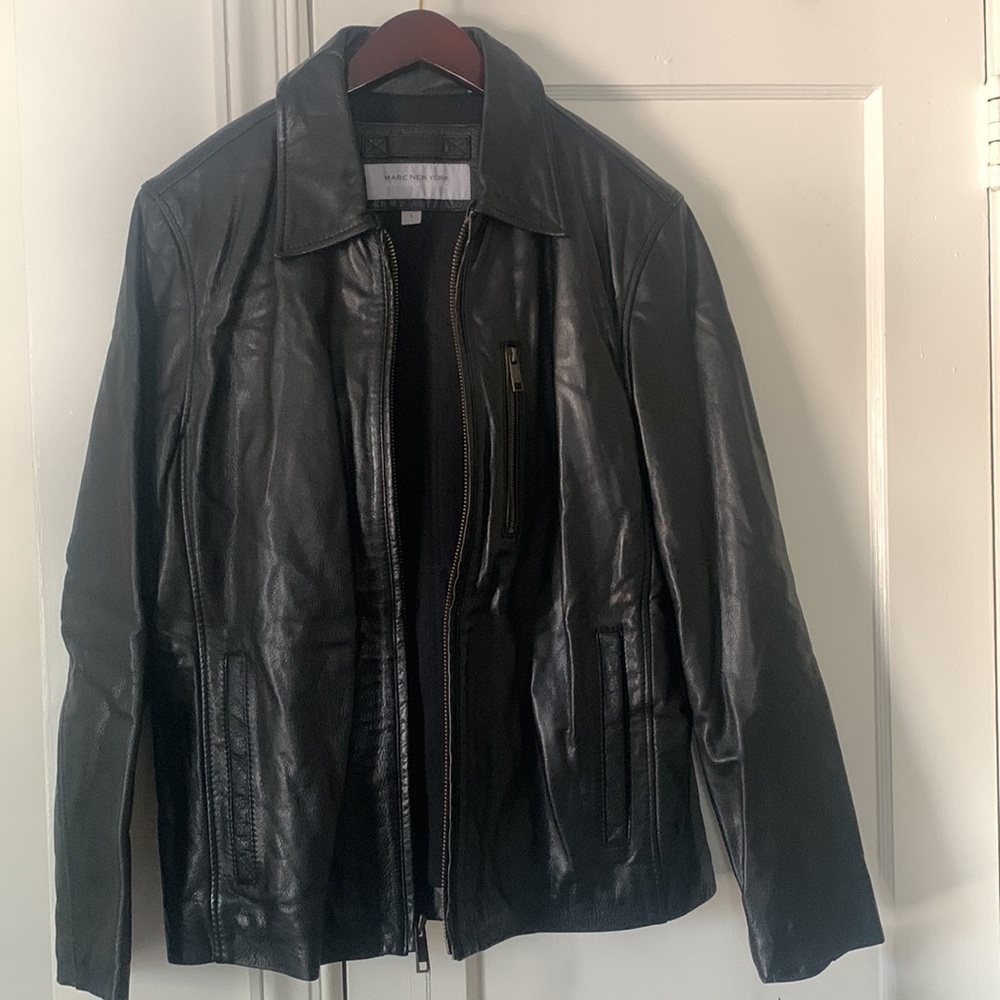 Andrew Marc, 100% Leather Jacket, NEW WITH TAGS, Black, Size L